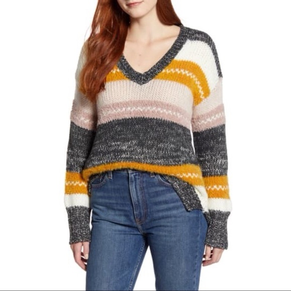 Caslon Mixed Stripe V-Neck Pullover - Picture 2 of 4